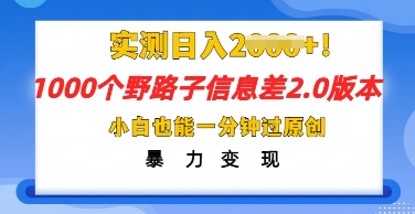 2025抖音1000个野路子信息差最新玩法，一分钟过原创，暴力变现月入几k-百创网